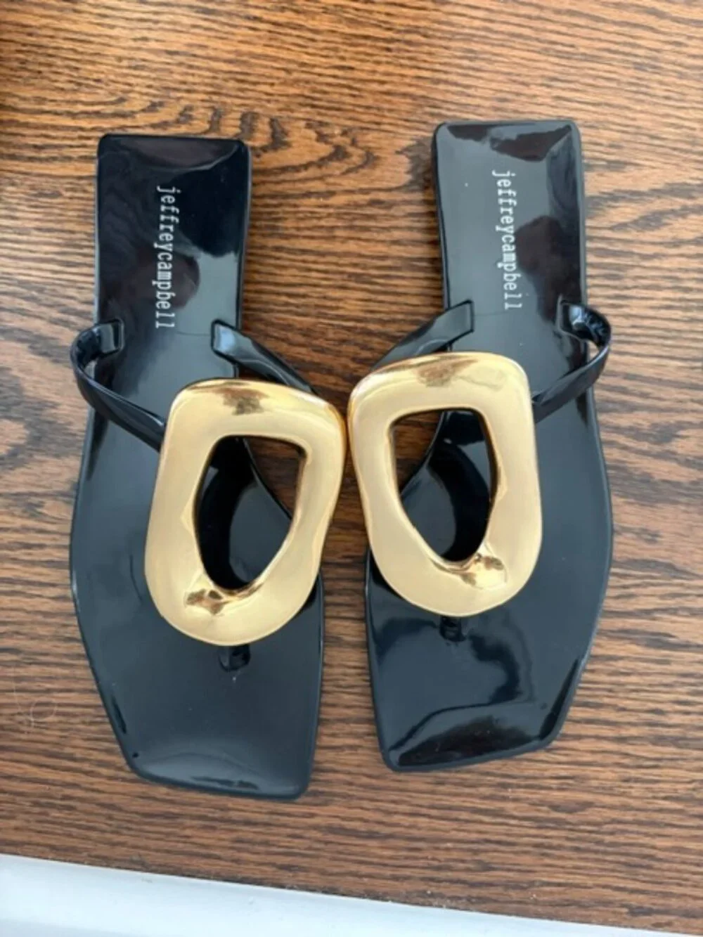Jeffrey Campbell Black Flip Flops with gold buckle Size 7 - Picture 2 of 6